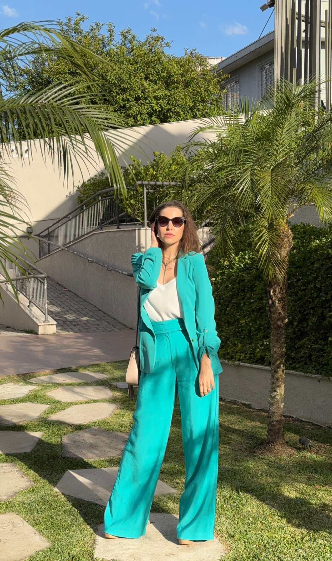 CALÇA PANTALONA  BOLSO CINTO PREGAS TIFFANY DONNA RITZ DI LUSSO